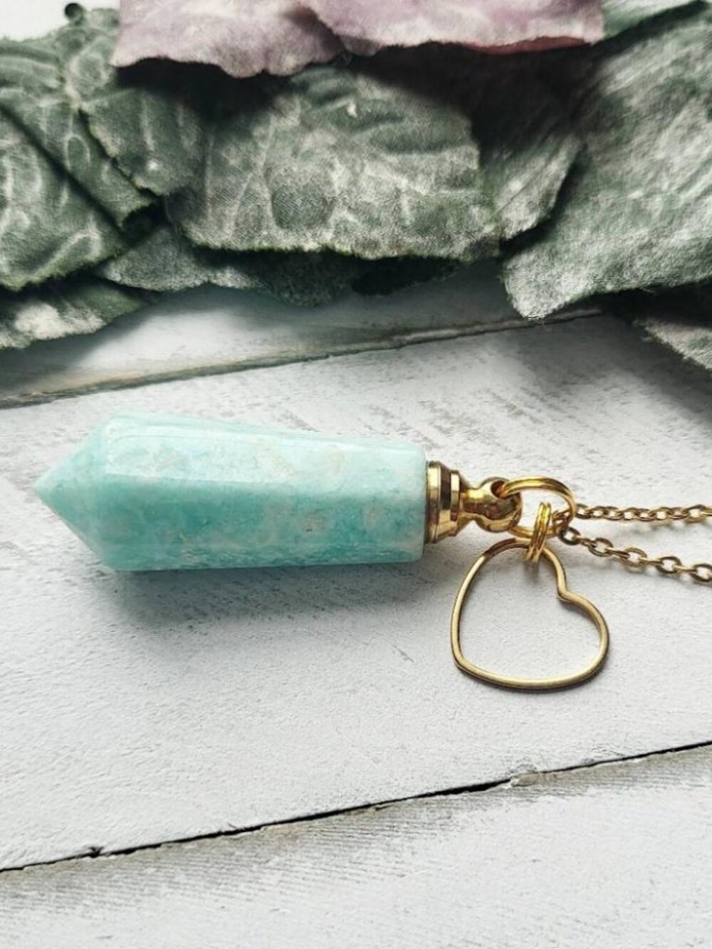 Amazonite Crystal Perfume Bottle Pendant Necklace Gold Stainless Chain